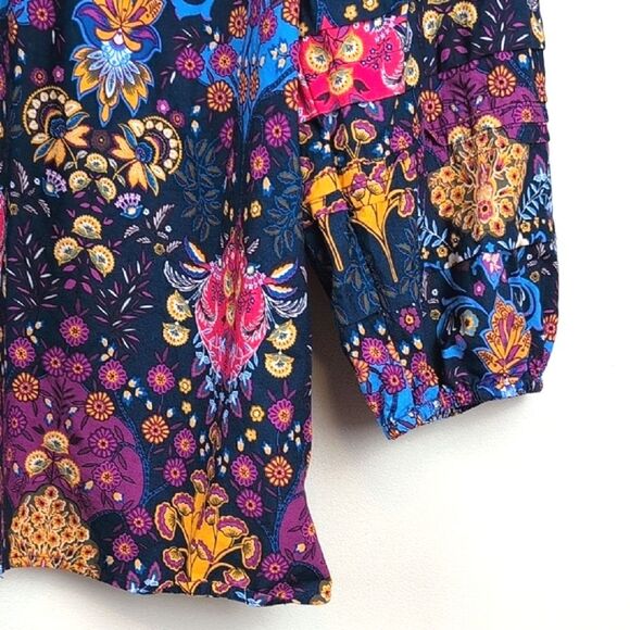 Talbot's Pleated Sleeve Poplin Blouse Top In Floral Medallion Size L - Picture 5 of 10